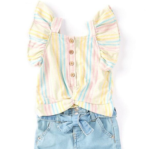 Jessica Simpson Baby Girl 24 Month Multi-Stripe Ruffle Sleeve Top - Picture 1 of 7